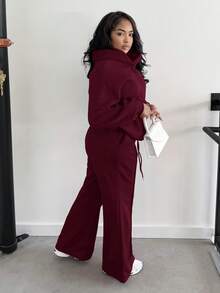 Alexandranx Summer Outfits Women's Simple Casual Solid Color Pullover Hooded Long Sleeve Fall And Winter Hoodie Without Drawstring Oversize,Fall,Fall Clothes For Women Christmas - Red Violet - View 6