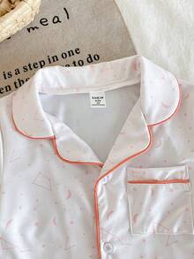 2pcs/Set Young Girl' Cute Star & Crescent Moon Pattern Short Sleeve Pajama Set Short Sleeve Pajamas - White - View 6