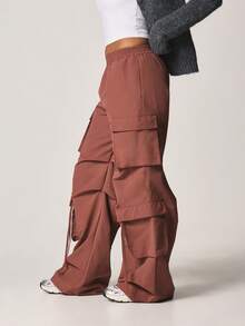 MISSGUIDED Rust Wide Leg Utility Cargo Pants With Multiple Pockets Elastic Waistband Casual Trousers Fall Winter Streetwear - Brown - View 6