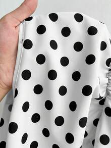 Elenzga Áo kiểu dáng chữ A thanh lịch dành cho nữ cỡ lớn, họa tiết chấm bi tương phản màu sắc, thích hợp cho buổi hẹn hò lãng mạn hoặc đi làm, phù hợp cho kỳ nghỉ và đi làm, mùa xuân/hè. - Đen và trắng - Xem 7