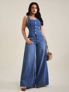 Selenza Women's Casual Washed Low Waist Wide Leg Jeans Jeans Wide Leg Flared Jean Loose Jeans Oversized Jeans Low Rise Baggy Jeans - Dark Wash - View 8