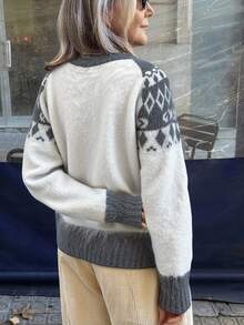 Vivie Lora Suéter holgado y suelto con estampado Fair Isle para mujer - Gris - Ver 3