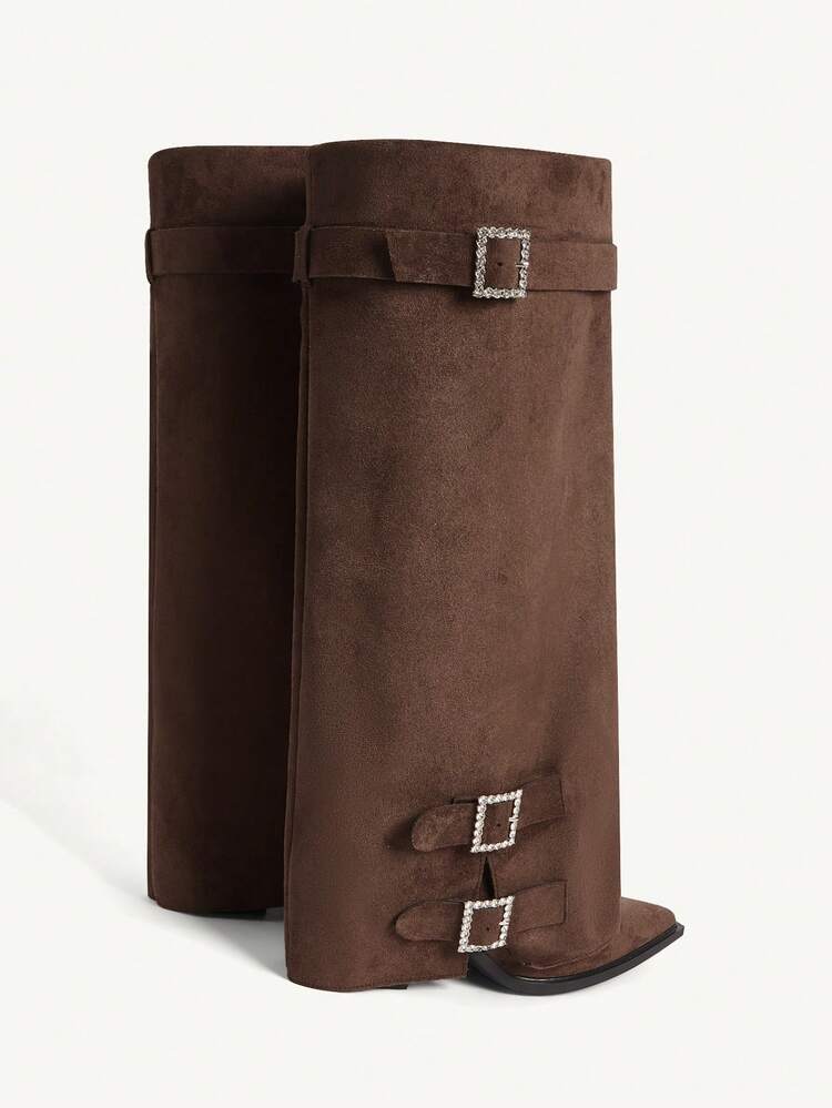CUCCOO CHICEST Women's Pointed Toe Buckle Design Tall Boots For Christmas