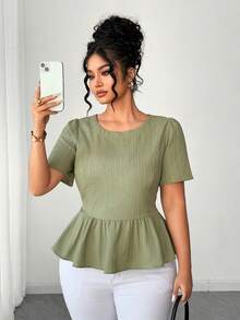 SHEIN Elenzya 优雅夏季女式上衣，大码编织款 - 綠色 - 查看 4