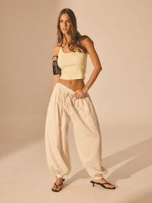 Aralina Women's Elegant Mid Rise Striped Balloon Pants Perfect For Christmas Party New Years And Thanksgiving Outfits - Beige - View 16