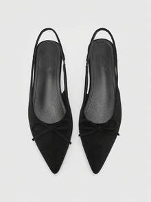 CUCCOO GRLICON Damen Spitzschuh Schleife Dekor modische Ballerinas - Schwarz - Übersicht 2