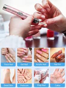 Teckwe 12-Head Electric Nail Grinder Kit, Multi-Functional Nail Drill, USB Rechargeable Nail Sander, Professional 4-Speed Nail File, Nail Polishing Care Shaping Tool, Manicure Tool, Great Gift For Women - Pink - View 2