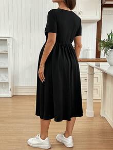 SHEIN 孕妇休闲爱心刺绣扭结哺乳连衣裙，夏季 - 黑色 - 查看 7