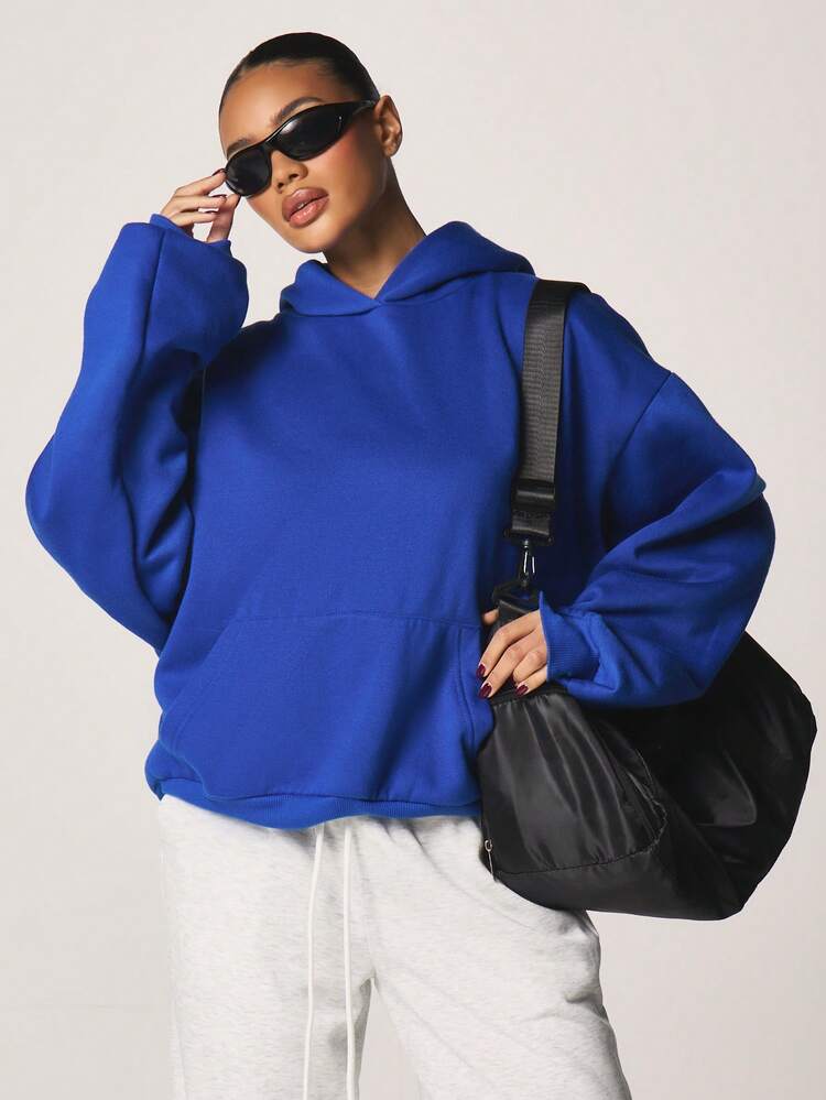 MISSGUIDED Moletom Oversized Azul Royal com Estampa Vintage da Brooklyn Marlow June Store nas Costas, Manga Longa, Moletom de Uso Casual