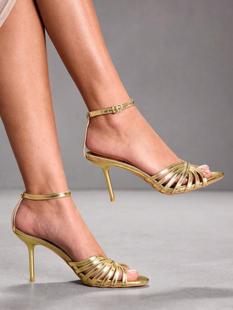 CUCCOO SZL Women Shoes Spring Summer Satin Pleated Design Metal Decoration Open-Toed Stiletto, Sexy Style Silk Satin Women's High Heel Sandals Banquet Party Dating Commuting Shopping Nightclub Dancing Holiday Gifts