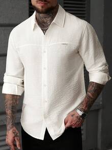 Manfinity CasualCool Áo sơ mi nam màu trơn, áo sơ mi có họa tiết. - Màu be - Xem 5