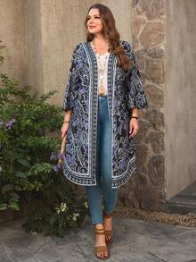 EMERY ROSE Plus Size Paisley Print Casual Vacation Jacket Summer Holiday Outfits Spring Break Outfits Valentine Outfits For Women Carnival Women Look 2026 Beach Outfits For Women Boho Kimono Kimono Cardigan Valentine Outfits For Women Spring Break Outfits Summer Holiday Outfits Carnival Weddings & Events Elegant Dress Women