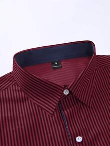 Manfinity Mode Men's Casual Striped Print Button-Down Long Sleeve Shirt - Red and Black - View 5