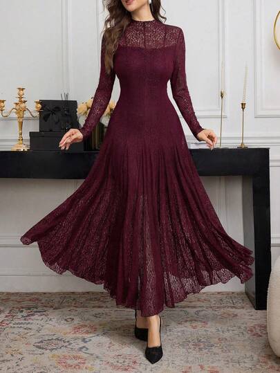 Modelyn فستان أنيق من الدانتيل الأسود الرقيق، للربيع/الصيف