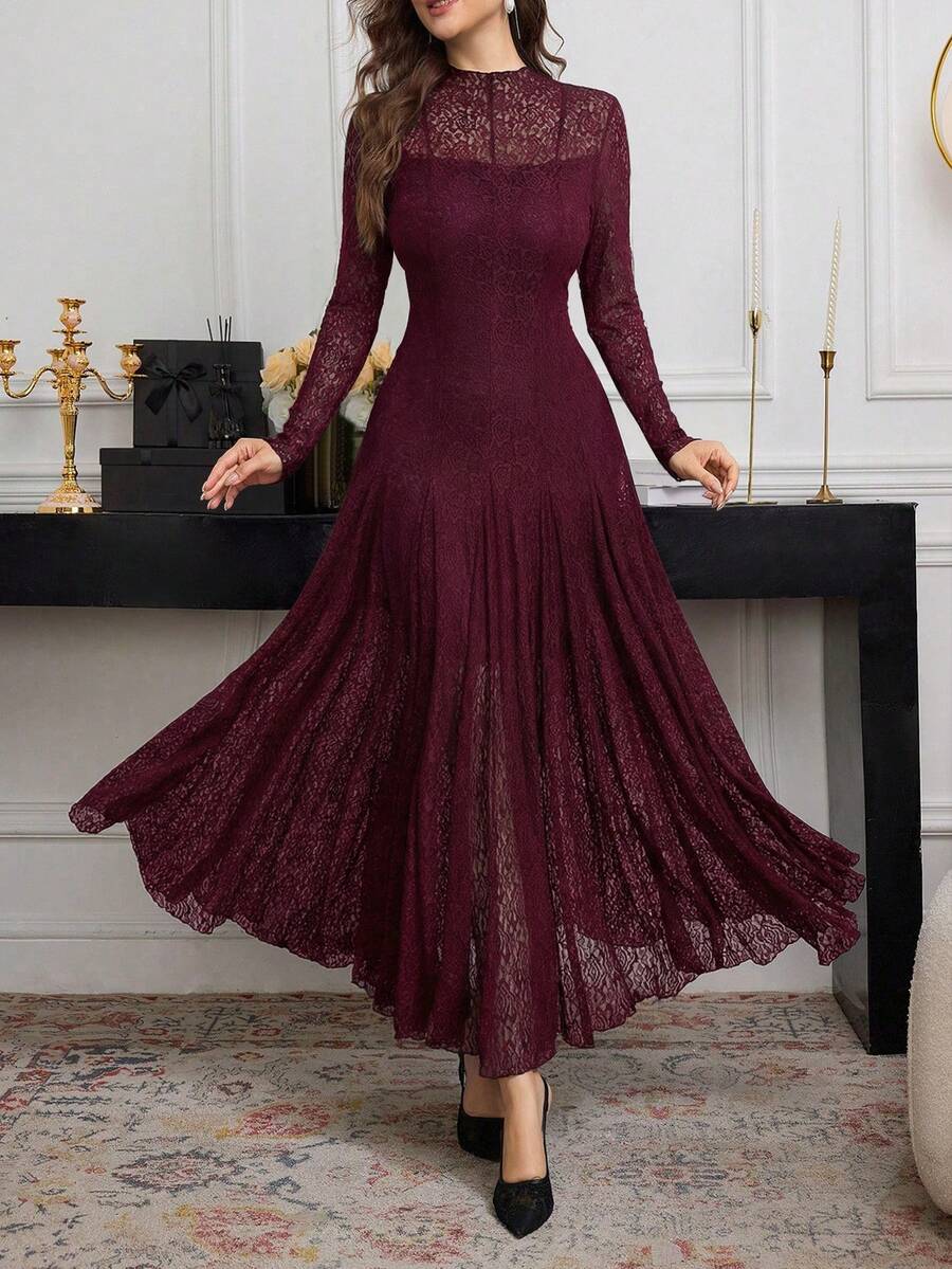 Modelyn Elegant High-End Black Lace Flowy Dress, Spring/Summer