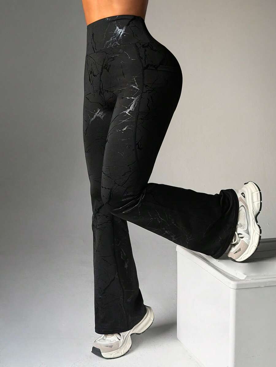 Dewbera Women's Black Skinny Sweatpants With Pockets, Flocked Branch Pattern, High Waist, Suitable For Daily Casual Wear, Running, Yoga, Gym, Tennis, Golf, Autumn/Winter - Black - View 1