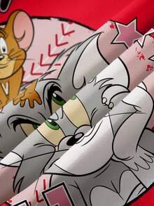 TOM & JERRY X SHEIN Áo nỉ dài tay cổ tròn phối màu họa tiết chữ cái và hoạt hình dành cho nữ - trắng - Xem 4