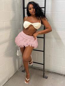 Alexandranx 针织修身迷你毛衣裙，毛边下摆，仅含半身裙，适合夏季、假期、春季、优雅、可爱、海滩、节日、西部风情、秋季、夜生活、纳什维尔、俱乐部、秋冬等场合，时尚百搭。 - 粉色 - 查看 5