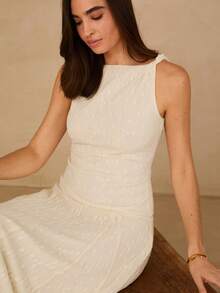 Enchnt Spring/Summer Women's Sleeveless Lace Dress,White Dresses,Elegant Dresses ,Summer Dress,Valentine ,Dress For Wedding Guest - Apricot - View 7