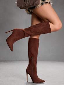 CUCCOO SZL Modische burgunderrote sexy spitze Stiletto-High-Heel-Overknee-Stiefel mit schlankem Oberschenkel, Kniehohe Stiefel für Partys/festliche Anlässe für Frauen