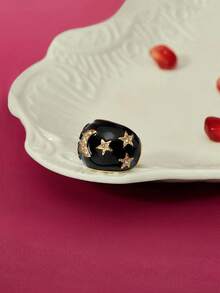 Glisma 一款全新轻奢风格珐琅滴油戒指，宫廷复古星月戒指，老钱，服饰，优雅，金属质感，精致，秋冬，高端，送给妈妈/女士/女孩/母亲，复古，黄金，宝石，情人节，礼物 - 黑色 - 查看 5