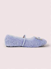 CUCCOO DOLLMOD Zapatos casuales de felpa cálida con hebilla decorada con rhinestones para mujer - Neblina azul - View 10
