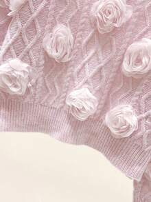 Franclia 女士基本款简约时尚通勤宽松V领浪漫玫瑰针织毛衣