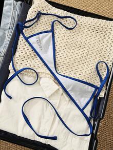 Swim Mod Unique Fabric Halter Tie Bandeau Bikini Top, Fashionable & Sexy Swimwear - Multicolor - View 5