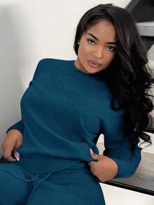 Alexandranx Women's Casual Solid Color Sweater & Pants 2 Pieces Set