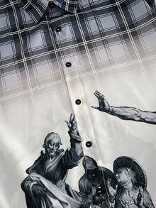 AXEPEAK 男士格子图案印花短袖单排扣休闲衬衫 - 彩色 - 查看 7