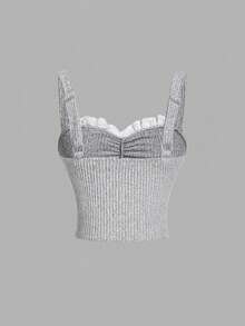 SHEIN MOD 两件装女士荷叶边系带吊带背心，适合海滩度假、下午茶聚会、优雅场合、舞会、可爱上衣、夏季度假、灰白相间、休闲场合、海滩、情人节、春夏、派对、蕾丝上衣等。 - 彩色 - 查看 7