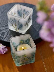 Cirelle Portavelas de vidrio a prueba de viento - Linterna cuadrada con patrón de hojas, decoración de mesa moderna para exteriores/interiores para patio y comedor - Multicolor - Ver 2