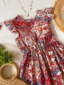 Sparklyn Đầm maxi ngắn tay, eo cao, in họa tiết Bohemian cổ điển dành cho bé gái tuổi teen, kiểu dáng thời trang và thanh lịch, thích hợp cho các buổi tiệc tùng ngày lễ, mùa xuân/hè. - Đỏ - Xem 3