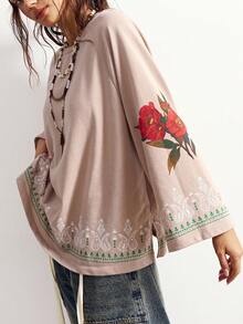 Bohemela Women's Retro Style Casual Solid Color Knit Crew Neck Loose Washed Print Sweatshirt In Fall/Winter - Pink - View 4