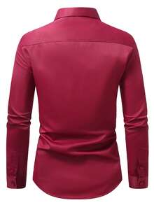 Manfinity Mode Camisa de manga larga con botones de unicolor para hombre, de estilo casual de negocios - Burdeos - Ver 2