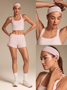 GLOWMODE Banda para la cabeza activa sin costuras que absorbe el sudor, ideal para gimnasio, estudio y uso diario - Rosa - Ver 7