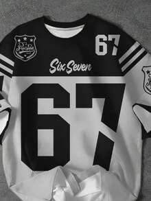 SHEIN Tween Boy Casual Minimalist Short Sleeve Crew Neck T-Shirt, Suitable For Spring & Summer, Classic Cool Slang #67, Classic Cool Sports Element Graphic Print, Six, Seven - Multicolor - View 3