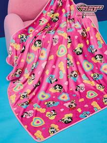 THE POWERPUFF GIRLS X Joivida 1件装花朵、泡泡、毛茛图案加厚紫色印花法兰绒毯，柔软保暖，不易掉毛，可爱睡衣风格，多种尺寸可选，适合沙发、床、午睡、Y2K风格