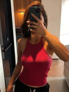 DAZY 女士红色针织吊带背心，内置胸垫