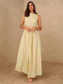 Enchnt Spring/Summer New Style Yellow Sleeveless Elastic Waist Romantic Dress, Summer Vacation Outfit, Yellow Dress, Valentine's Day Dress, Elegant Women's Dress, Sundress, Vacation & Leisure & Afternoon Tea - Yellow - View 5