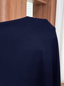 SHEIN Abito midi casual da donna in gravidanza, a tinta unita, manica lunga, con inserti in pizzo e vita segnata - Blu Navy - Visualizzare 8