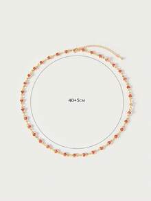 Glisma 女士链条项链，高级/复古/优雅，18K镀金，性感/复古，适合妈妈/女士/女孩/母亲，夏季/海滩/舞会/派对，多层/宝石/串珠/水晶，吊坠/粗链 - 淺粉色 - 查看 7