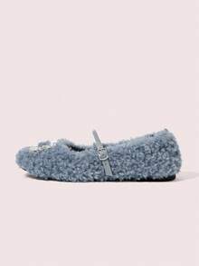 CUCCOO DOLLMOD Rhinestone Decor Plush Casual Comfortable Versatile Flat Shoes, Suitable For Daily Commute Valentine's Day - Blue - View 7