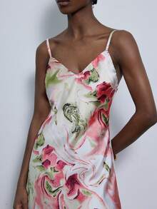 Aveloria Modichic Random Red & White Print V-Neck Camisole Dress, Vibrant Printed Design, V-Neck Camisole Style Flatters Gracefully, Suitable For Vacation, Beach, Summer Party - Multicolor - View 5