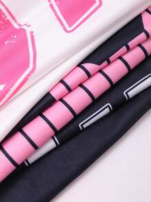 SHEIN 3pcs Teen GirlTrendy Sporty Letter & Number Print Long Sleeve T-Shirts (Pink Striped, White, Pink), Regular Thickness, Casual, Autumn - Multicolor - View 6