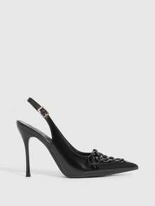 CUCCOO SZL 女士尖头搭扣设计亮面蝴蝶结装饰日常百搭时尚高跟鞋