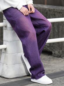 Manfinity Homme Men's Casual Pocketed Wide Leg Jeans, Versatile For Daily Commute And Outings - Purple - View 5