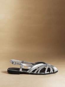 Rosivie Giày sandal đế bằng nữ, mũi vuông, chất liệu dệt rỗng, gợi cảm, đa năng, thanh lịch, sang trọng, thích hợp cho các hoạt động ngoài trời, tiệc tùng, đi biển. - Bạc - Xem 2