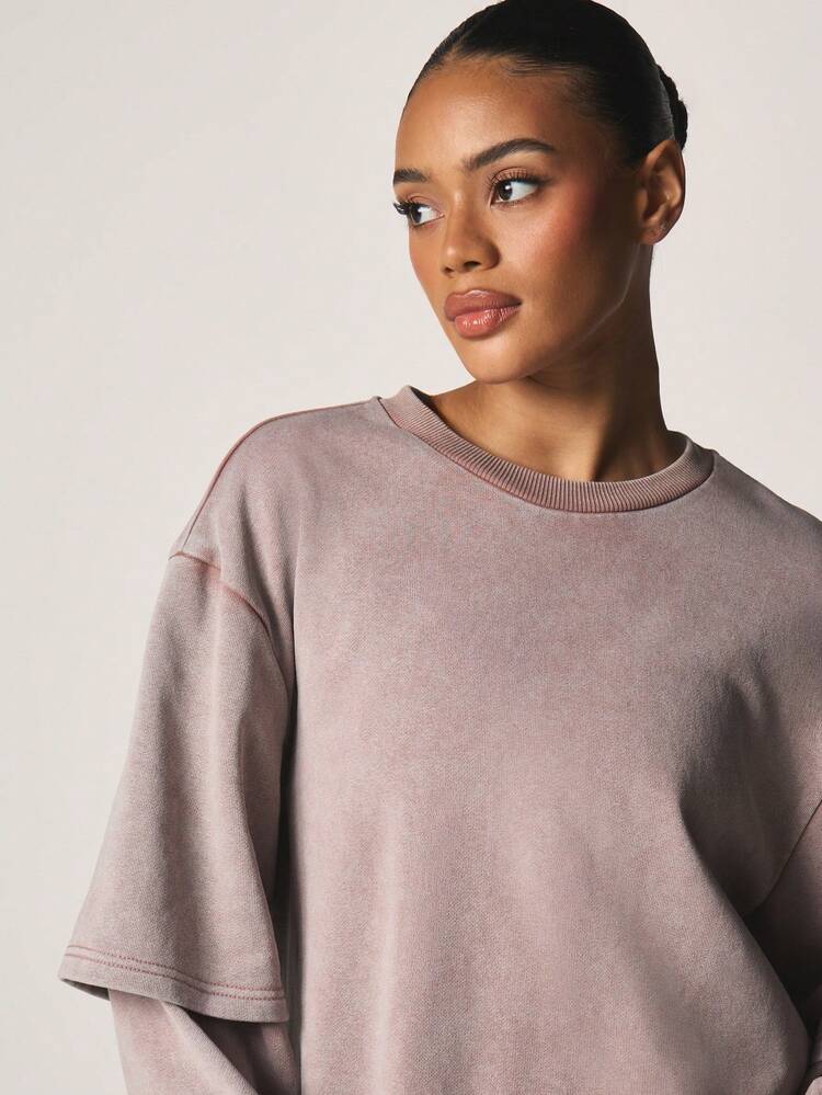 MISSGUIDED Women's Long Sleeve Oversized Layered Sweatshirt With Dropped Shoulders And Ribbed Crew Neckline For Casual Fall Winter Wear