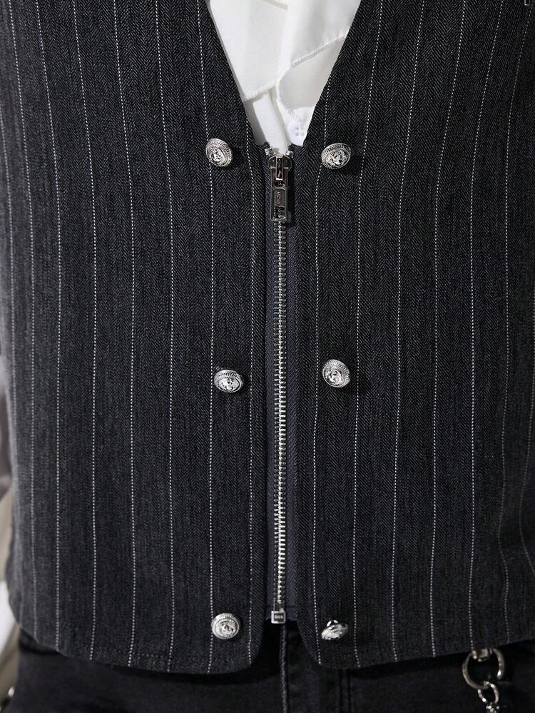 ROMWE MEN Goth Spring/Summer Casual Graphic Men'S Striped Zip